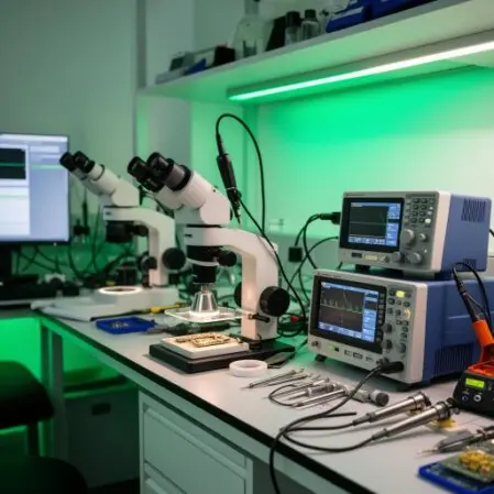 Laboratorio técnico de GRUPOSERVICE en Montevideo con equipamiento profesional para reparación de iPhone y celulares en Pocitos, Unión y Cordón