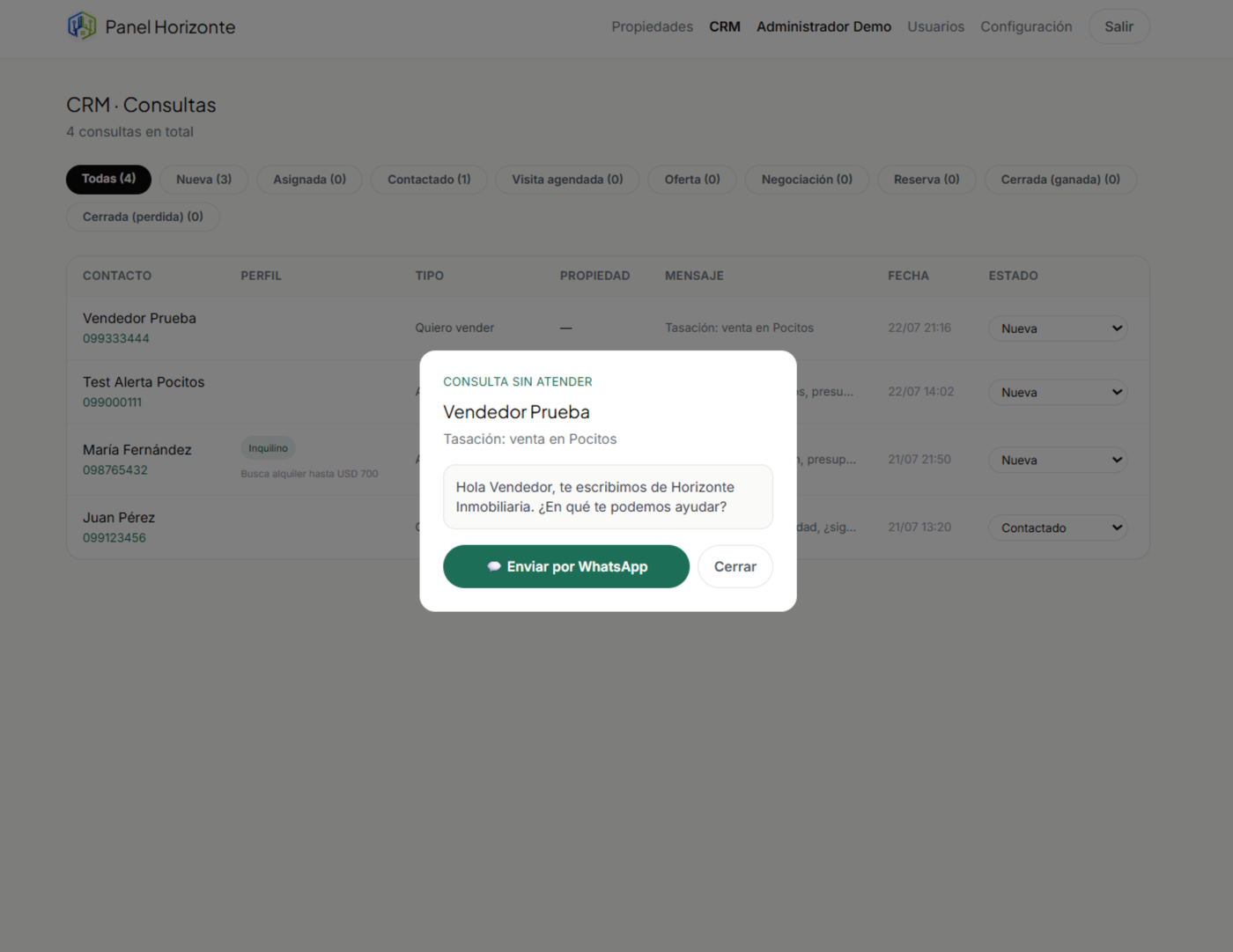 CRM de consultas de SGP